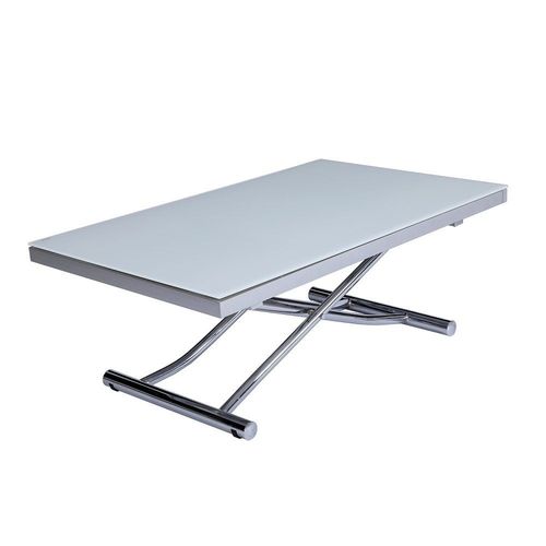 Table Basse Relevable Et Extensible Newjump Verre Blanc Pied Chromé 120/196 X 74 Cm