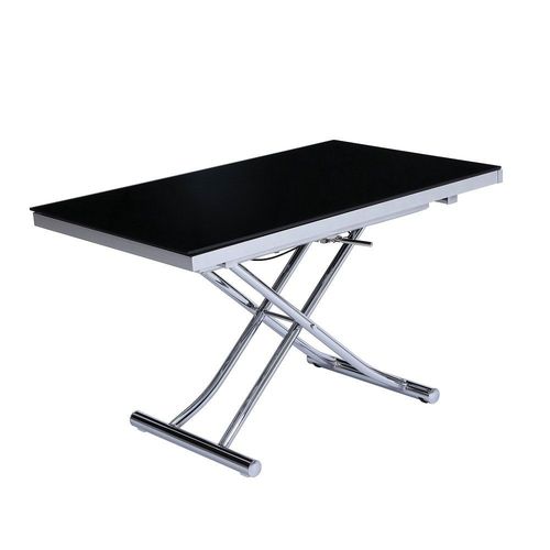 Table Basse Relevable Et Extensible Newjump Verre Noir Pied Chromé 120/196 X 74 Cm