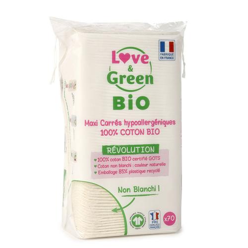 Love And Green ® 70 Maxi Carrés Hypoallergéniques - 11 X 9 Cm - 100% Coton Bio