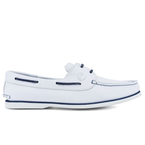Chaussures Bateau Homme Seajure Sauvage Cuir Blanc Et Bleu Marine