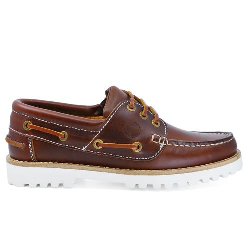 Chaussures Bateau Pour Seajure Alankuda En Cuir Marron Et Blanc
