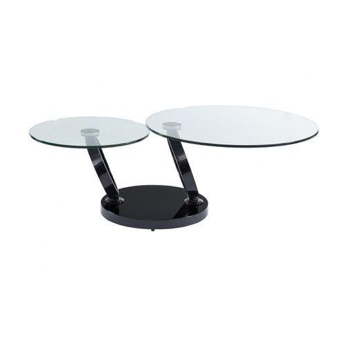 Table Basse Avec Plateaux Pivotants Joline - Verre Trempé Transparent Et Pied Chromé Noir