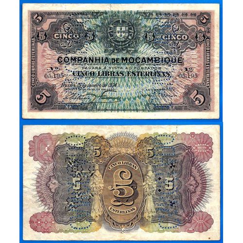 Mozambique 5 Libras Sterling 1934 Cancelado Livre Mocambique Libra Afrique Colonie Portugal Livres