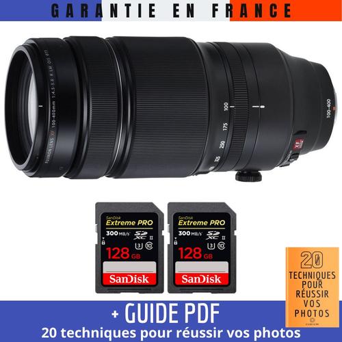 Fujifilm XF 100-400mm f/4.5-5.6 R OIS WR + 2 SanDisk 128GB UHS-II 300 MB/s + Guide PDF 20 TECHNIQUES POUR RÉUSSIR VOS PHOTOS