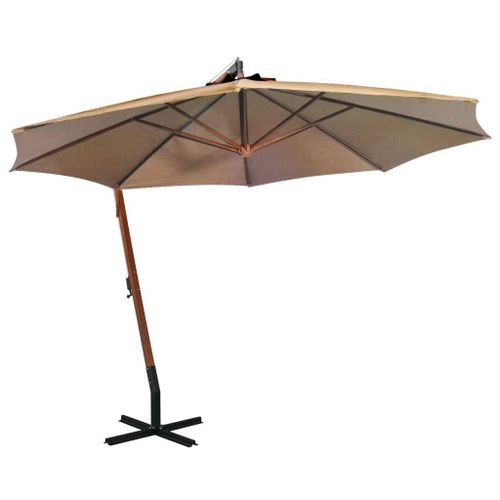 Parasol Suspendu Avec Mât Taupe 3,5 X 2,9 M Bois De Sapin Massif Helloshop26 02_0008719