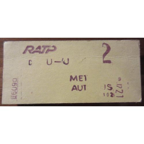 Ticket De Métro Jaune (1978 1992) Ratp Metro Bus 2 U - U