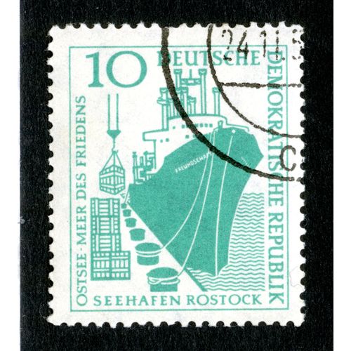 Timbre Oblitéré Deutsche Demokratische Republik, Seehafen Rostock, Ostsee - Meer Des Friedens, 10