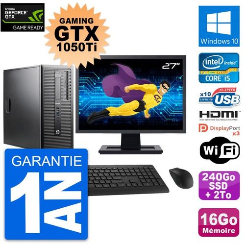 PC Tour HP 800 G1 27" Gaming GTX 1050Ti i5-4570 RAM 16Go 240Go SSD + 2To W10