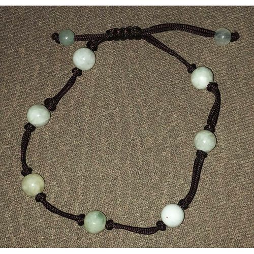 Bracelet En Nylon Noir Ajustable Et Perles D'eau Blanches Marbrées Vert Gris