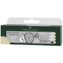 Faber-Castell Feutre Pitt Artist Pen, Boîte De 4, Noir & Blanc