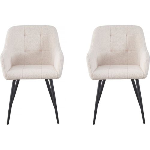 Lot De 2 Chaises Bouclette "Valentina" Avec Accoudoirs - Beige