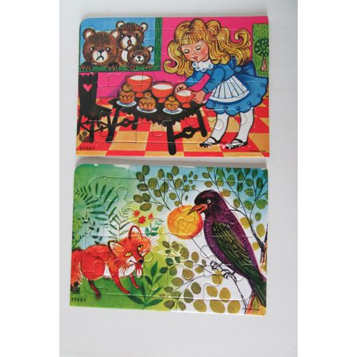 Lot De 2 Puzzles Petite Fille Et Oiseau Anciens