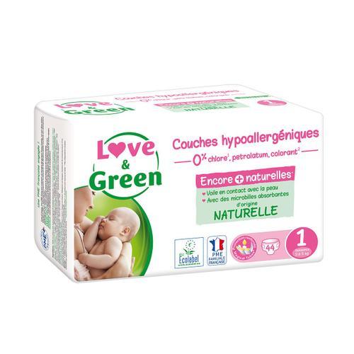Love And Green ® 44 Couches Hypoallergéniques Écologiques - Taille 1 (Naissance - 2 À 5 Kg)