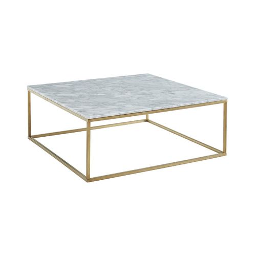 Table Basse Design Aretha - Marbre Et Métal - Blanc Et Doré