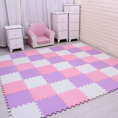 Puzzle En Oligfoam Pour Bébé,Carreaux D'exercice Emboîtables Noirs Et Blancs,Tapis De Sol Et Lea Pour Enfant - Type White Pink Purple-36 Pieces