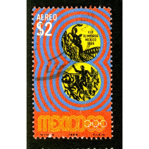 Timbre Oblitéré Mexico, Xix Olimpiada Mexico 1968, Aereo S 2