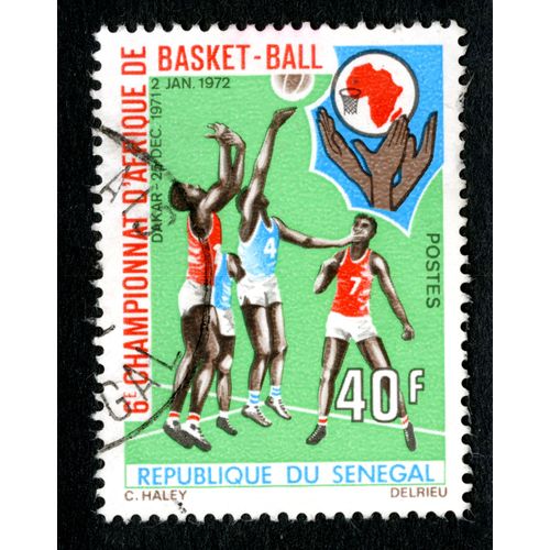 Timbre Oblitéré République Du Sénégal,6e Championnat D'afrique De Basket-Ball,Dakar 25 Déc 1971-2 Jan 1972,Postes ,40f