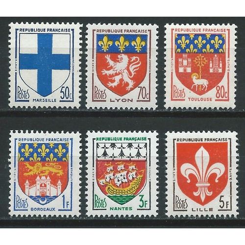 Armoirie De Villes 1958, Marseille, Lyon, Toulouse, Bordeaux, Nice, Lille N° 1180 1181 1182 1183 1184 1186 Neuf** Sans Charnière