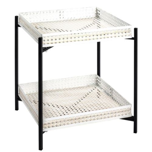 Table D'appoint 2 Niveaux "Cannage" 50cm Blanc