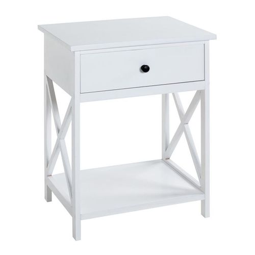 Table D'appoint 1 Tiroir Design "Guda" 60cm Blanc