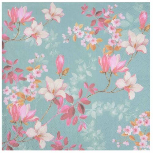 Paris Prix - Lot De 20 Serviettes En Papier "Magnolias" 33x33cm Bleu