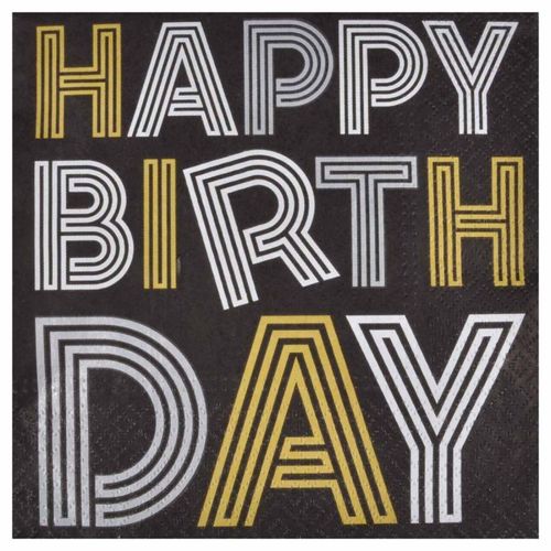 Paris Prix - Lot De 20 Serviettes En Papier "Birthday" 33x33cm Noir
