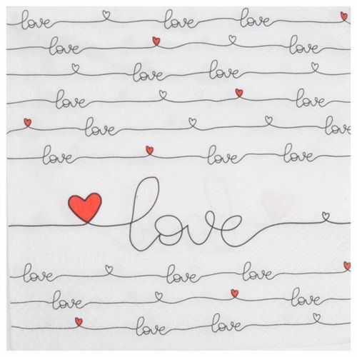 Paris Prix - Lot De 20 Serviettes En Papier "New Love" 33x33cm Blanc