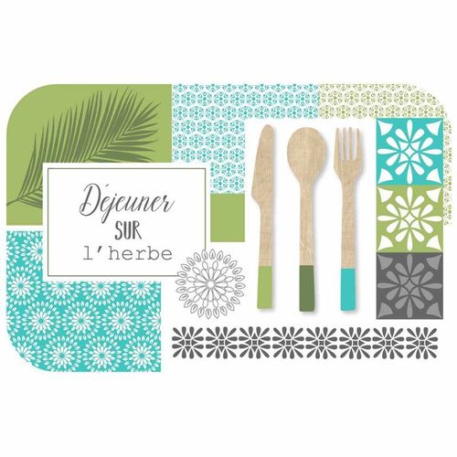 Set De Table Imprimé "Champêtre" 28x44cm Bleu & Vert