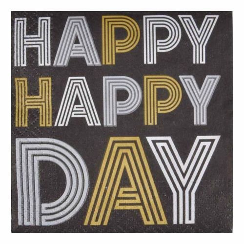 Paris Prix - Lot De 20 Serviettes En Papier "Happy Birthday" 25x25cm Noir