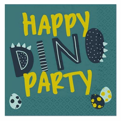 Paris Prix - Lot De 20 Serviettes En Papier "Happy Dino" 33x33cm Vert