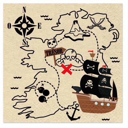 Paris Prix - Lot De 20 Serviettes En Papier "Pirates" 33x33cm Naturel