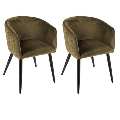 Lot De 2 Fauteuils Design Velours "Marlo" 76cm Kaki
