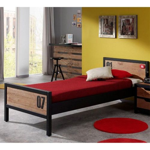 Pack - Lit Enfant & Sommier "Alex" 90x200cm Marron & Noir