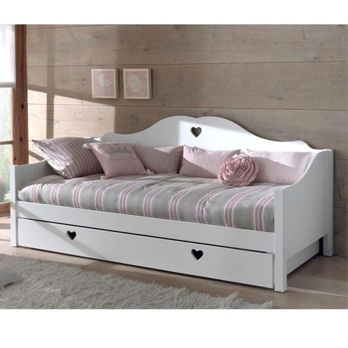 Pack - Lit Banquette Enfant, Sommier & Tiroir "Amori" 90x200cm Blanc