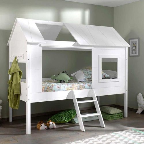 Pack - Lit Cabane Enfant & Sommier "Charlotte" 90x200cm Blanc