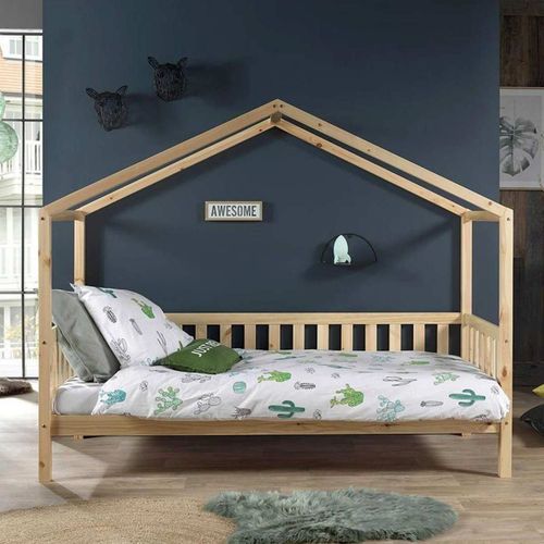 Pack - Lit Enfant Cabane & Matelas "Dallas Ii" 90x200cm Naturel