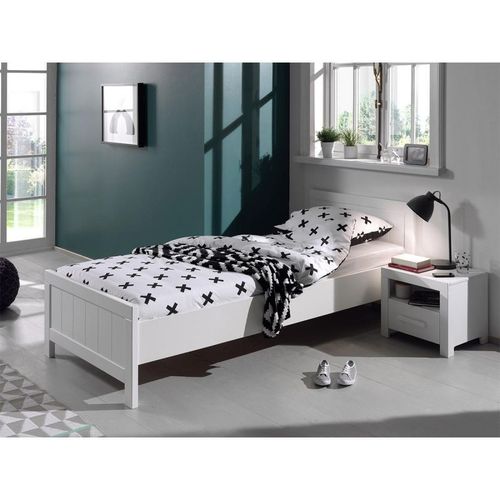 Pack - Lit Enfant, Sommier & Chevet "Erik" 90x200cm Blanc