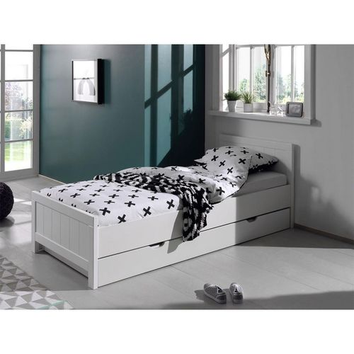 Pack - Lit Enfant, Sommier & Tiroir "Erik" 90x200cm Blanc