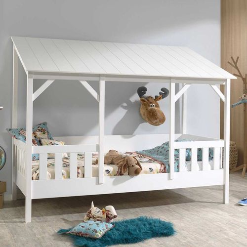 Pack - Lit Cabane Enfant, Sommier & Matelas "Housebed Iii" 90x200cm Blanc