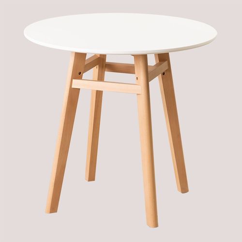 Table À Manger Ronde En Mdf Et Bois De Hêtre (Ø80 -Ø120 Cm) Scand Nordic Blanc Ø80 Cm