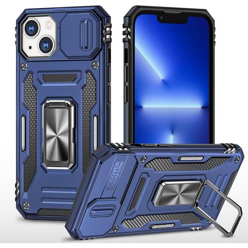 Coque Pour Iphone 13, Housse De Protection Coulissante Pour Appareil Photo, Support Annulaire À 360 Degrés, Étui Antichute Pour Iphone 13 6.1"". (Blau)