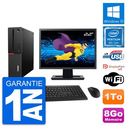 PC Lenovo M800 SFF Ecran 22" Intel G4400 RAM 8Go Disque Dur 1To Windows 10 Wifi