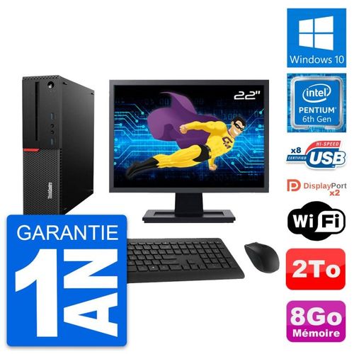 PC Lenovo M800 SFF Ecran 22" Intel G4400 RAM 8Go Disque Dur 2To Windows 10 Wifi