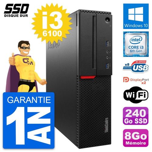 PC Lenovo ThinkCentre M800 SFF Intel i3-6100 RAM 8Go SSD 240Go Windows 10 Wifi