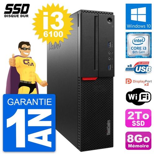 PC Lenovo ThinkCentre M800 SFF Intel i3-6100 RAM 8Go SSD 2To Windows 10 Wifi
