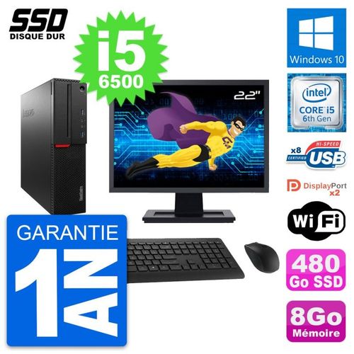 PC Lenovo M800 SFF Ecran 22" Intel i5-6500 RAM 8Go SSD 480Go Windows 10 Wifi