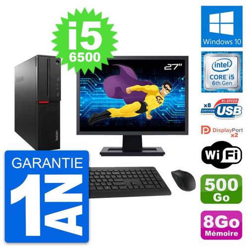 PC Lenovo M800 SFF Ecran 27" Intel i5-6500 RAM 8Go Disque 500Go Windows 10 Wifi