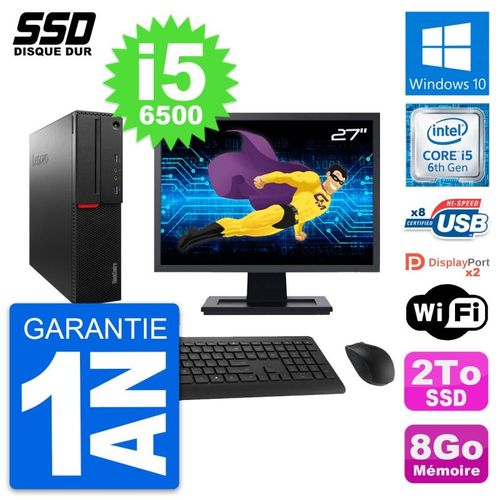 PC Lenovo M800 SFF Ecran 27" Intel Core i5-6500 RAM 8Go SSD 2To Windows 10 Wifi