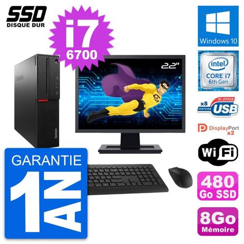 PC Lenovo M800 SFF Ecran 22" Intel i7-6700 RAM 8Go SSD 480Go Windows 10 Wifi