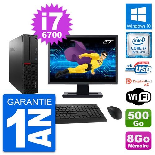 PC Lenovo M800 SFF Ecran 27" Intel i7-6700 RAM 8Go Disque 500Go Windows 10 Wifi